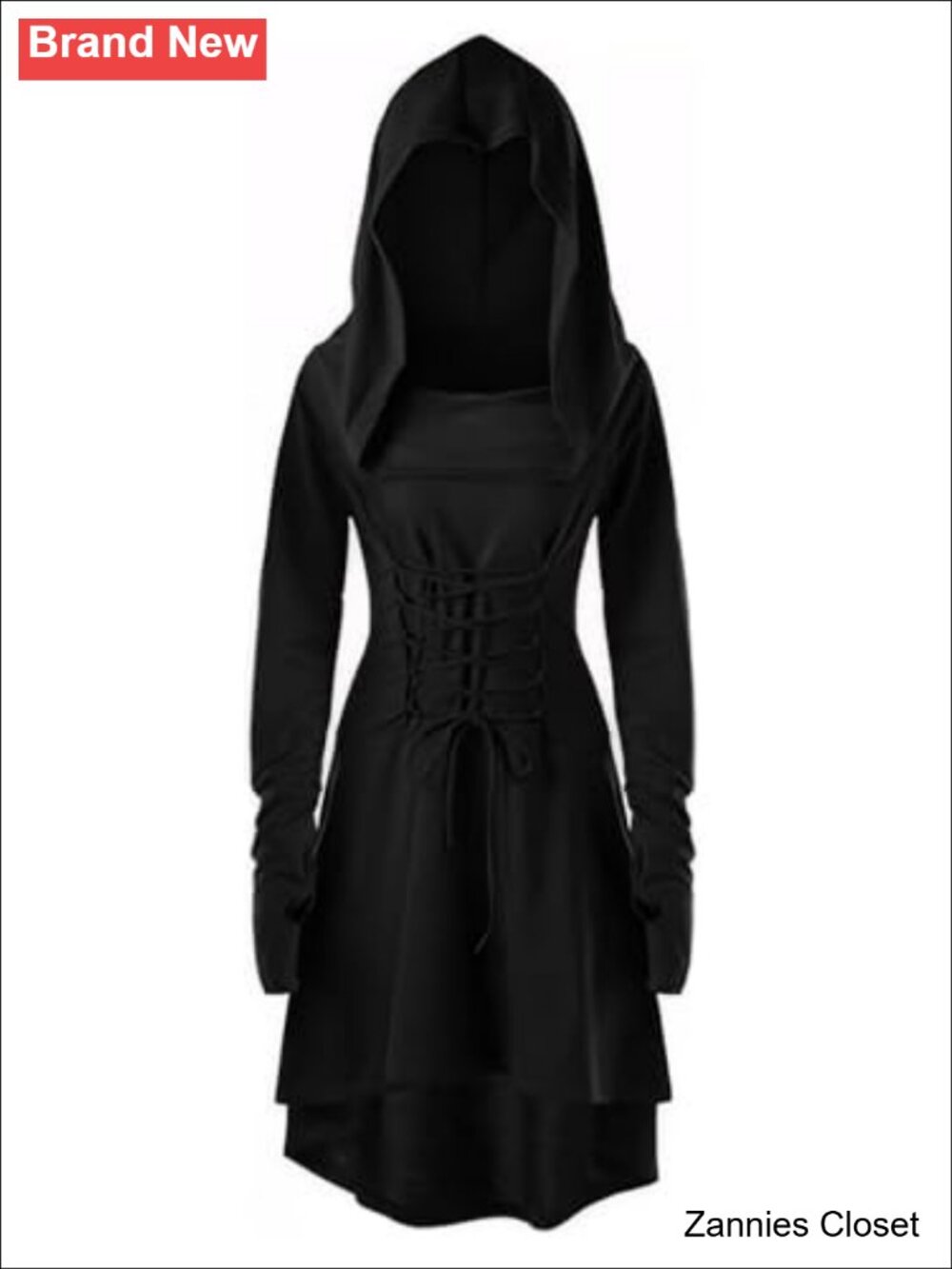 👻 Renaissance Hooded Robe Dress Lace Up Vintage Halloween Costume